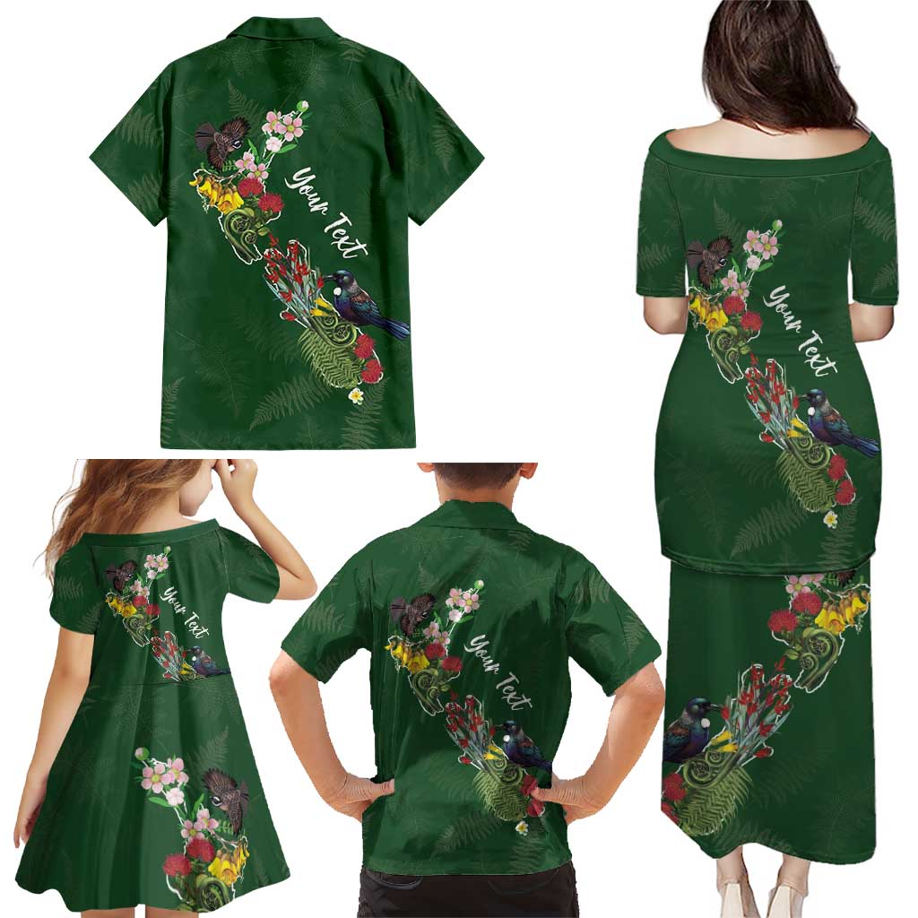 Kia Ora New Zealand Floral Personalized Family Matching Puletasi and Hawaiian Shirt Sage Green LT7 - Polynesian Pride