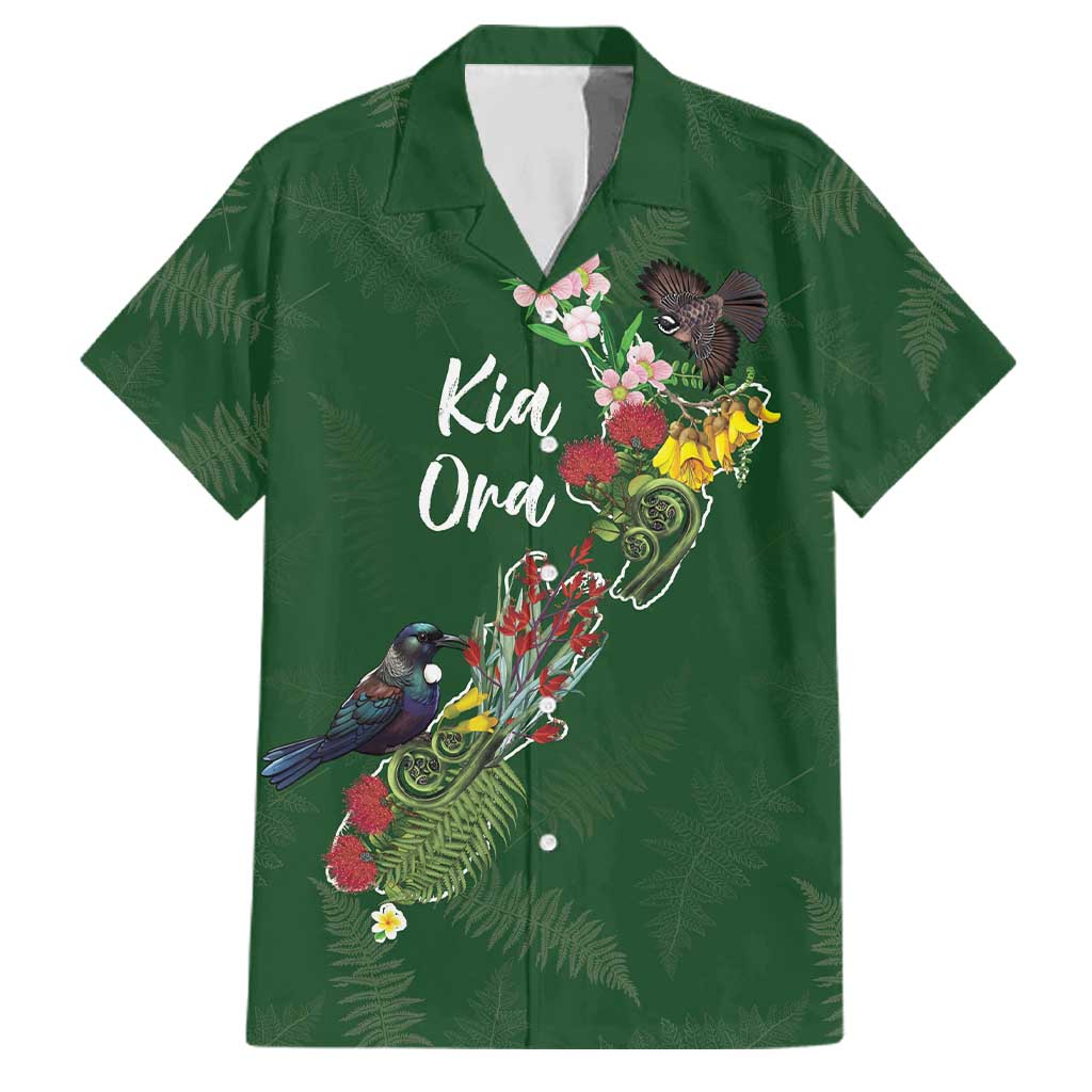 Kia Ora New Zealand Floral Personalized Family Matching Puletasi and Hawaiian Shirt Sage Green LT7 Dad's Shirt - Short Sleeve Sage Green - Polynesian Pride