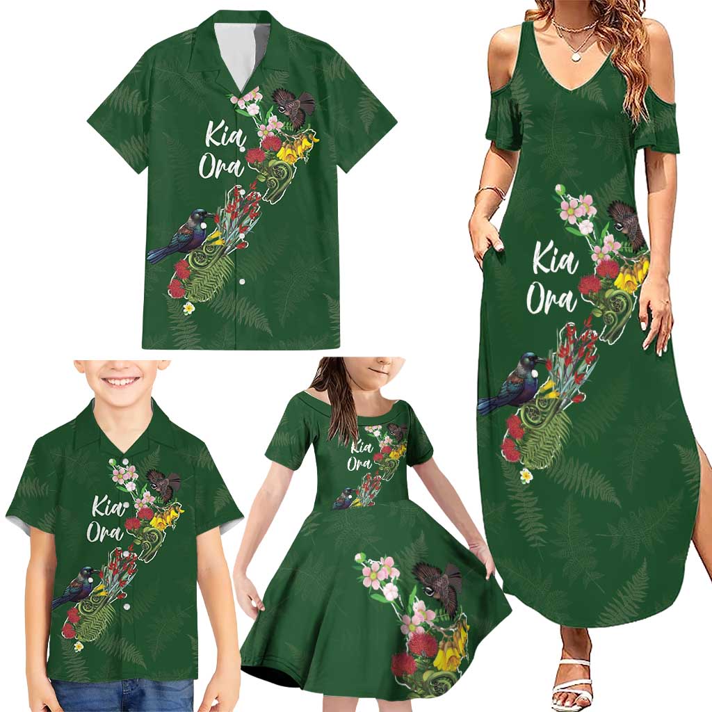 Kia Ora New Zealand Floral Personalized Family Matching Summer Maxi Dress and Hawaiian Shirt Sage Green LT7 - Polynesian Pride