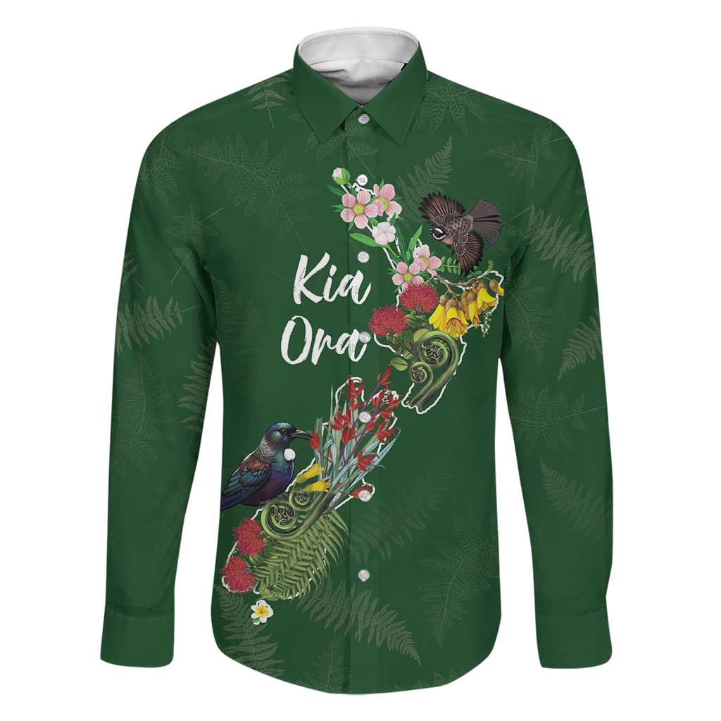 Kia Ora New Zealand Floral Personalized Family Matching Summer Maxi Dress and Hawaiian Shirt Sage Green LT7 Dad's Shirt - Long Sleeve Sage Green - Polynesian Pride