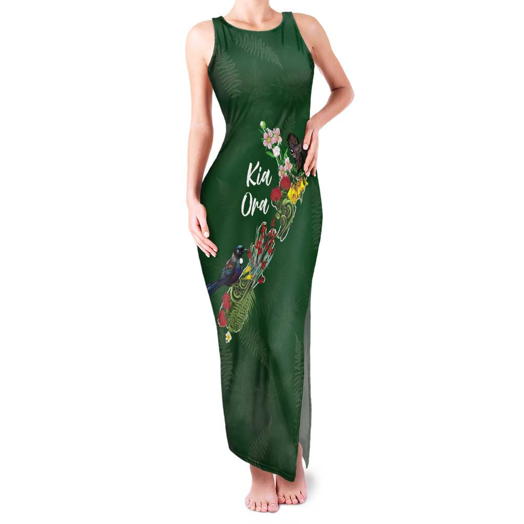 Kia Ora New Zealand Floral Personalized Family Matching Tank Maxi Dress and Hawaiian Shirt Sage Green LT7 Mom's Dress Sage Green - Polynesian Pride