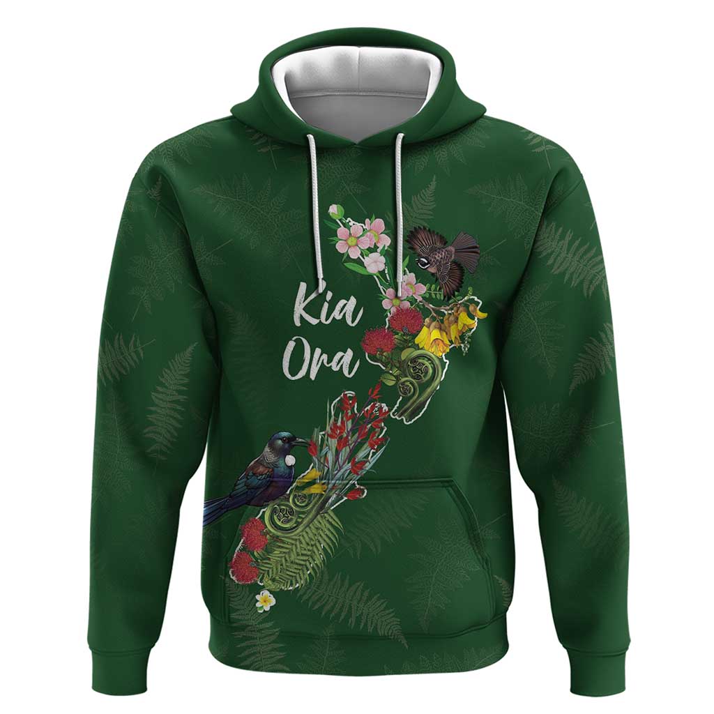 Kia Ora New Zealand Floral Personalized Hoodie Sage Green LT7 Pullover Hoodie Sage Green - Polynesian Pride