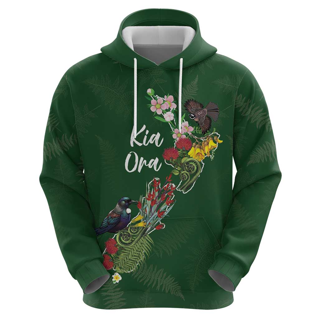 Kia Ora New Zealand Floral Personalized Hoodie Sage Green LT7 - Polynesian Pride