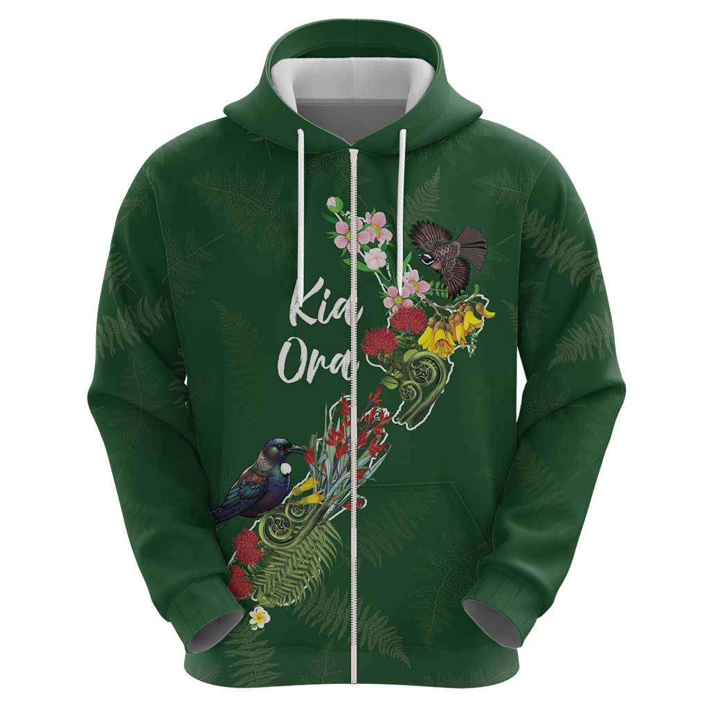 Kia Ora New Zealand Floral Personalized Hoodie Sage Green LT7 - Polynesian Pride