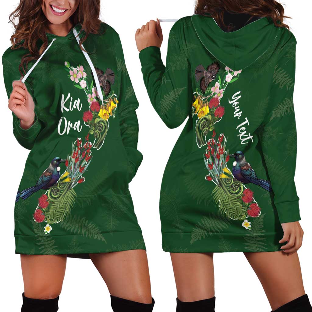 Kia Ora New Zealand Floral Personalized Hoodie Dress Sage Green LT7 - Polynesian Pride