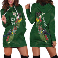 Kia Ora New Zealand Floral Personalized Hoodie Dress Sage Green LT7 - Polynesian Pride