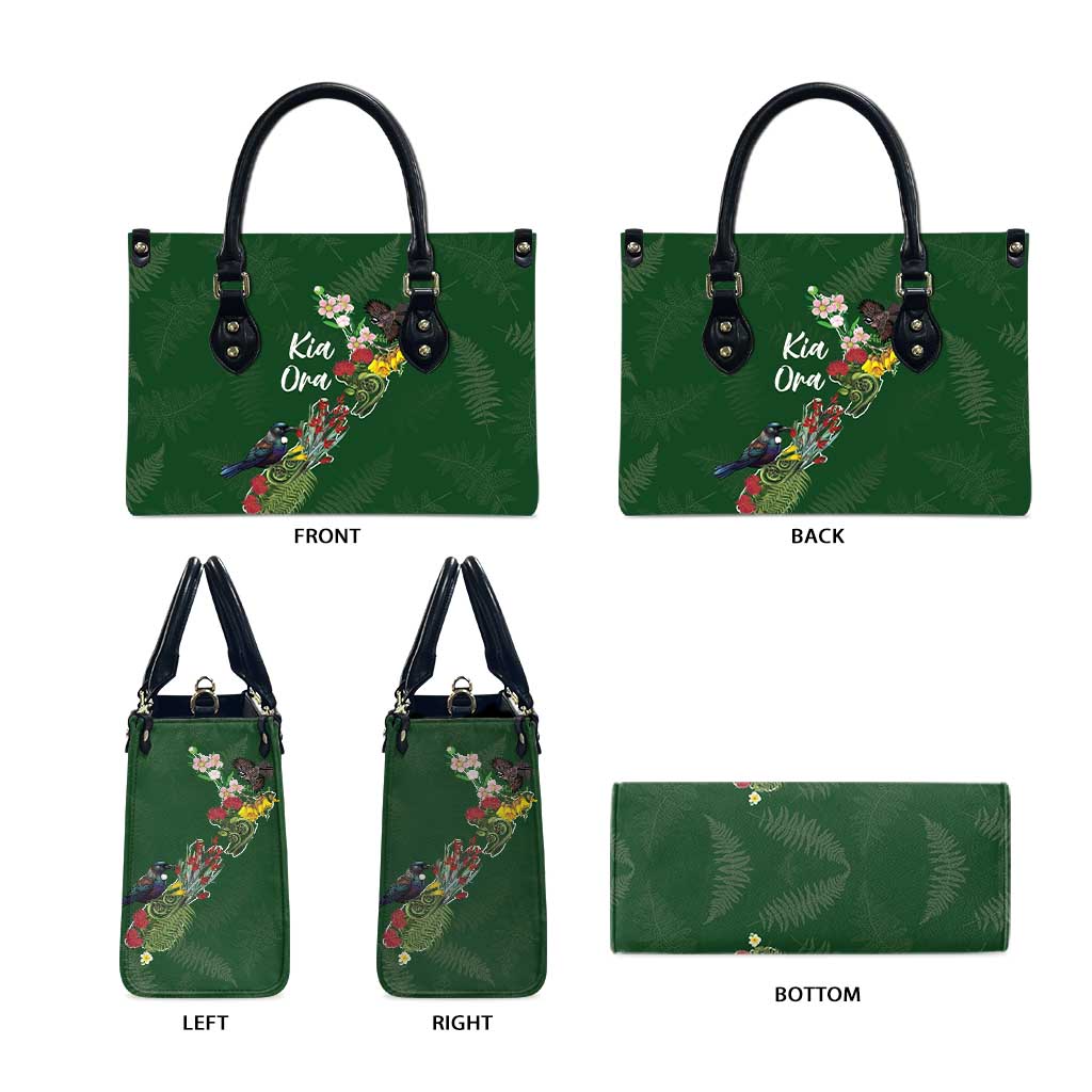 Kia Ora New Zealand Floral Leather Bag Sage Green - Polynesian Pride