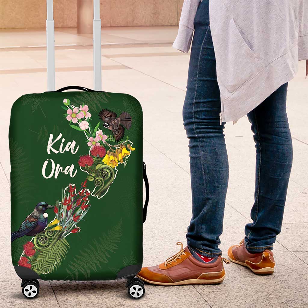 Kia Ora New Zealand Floral Luggage Cover Sage Green - Polynesian Pride