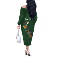 Kia Ora New Zealand Floral Personalized Off The Shoulder Long Sleeve Dress Sage Green LT7 - Polynesian Pride