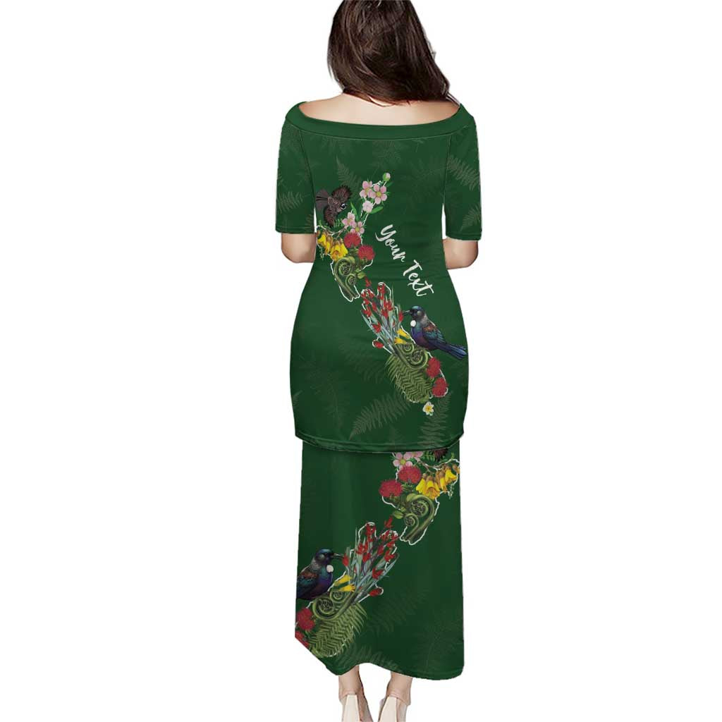 Kia Ora New Zealand Floral Personalized Puletasi Sage Green LT7 - Polynesian Pride