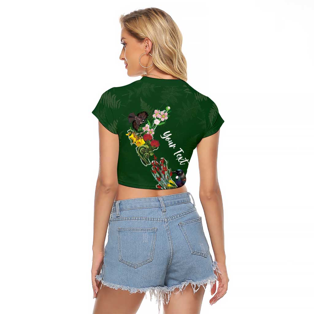 Kia Ora New Zealand Floral Personalized Raglan Cropped T Shirt Sage Green LT7 - Polynesian Pride