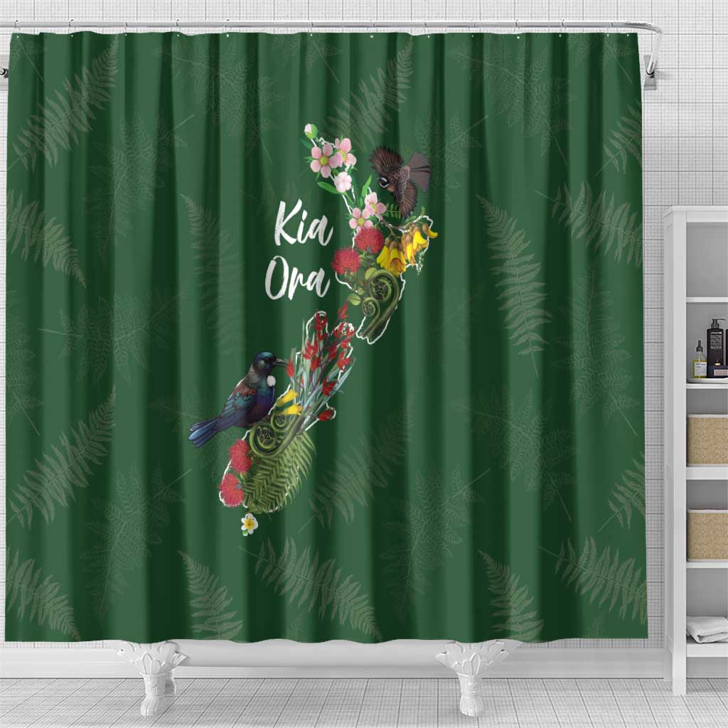 Kia Ora New Zealand Floral Shower Curtain Sage Green LT7 - Polynesian Pride
