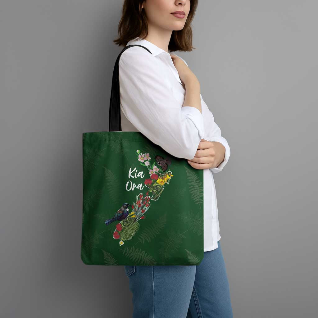 Kia Ora New Zealand Floral Tote Bag Sage Green LT7 - Polynesian Pride