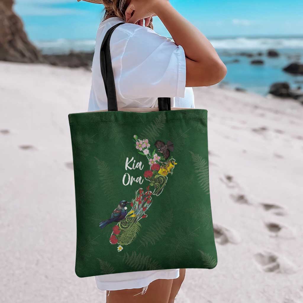 Kia Ora New Zealand Floral Tote Bag Sage Green LT7 - Polynesian Pride