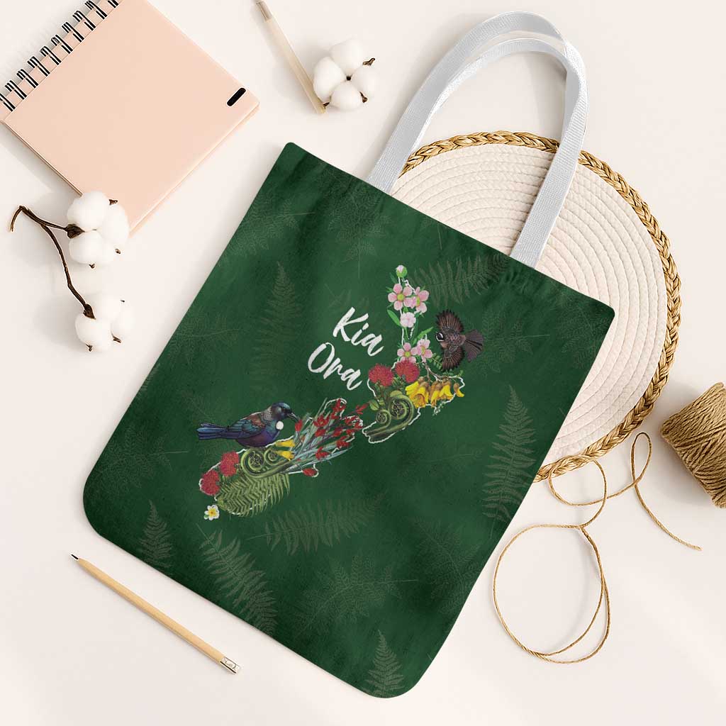Kia Ora New Zealand Floral Tote Bag Sage Green LT7 White Strap One Size Sage Green - Polynesian Pride