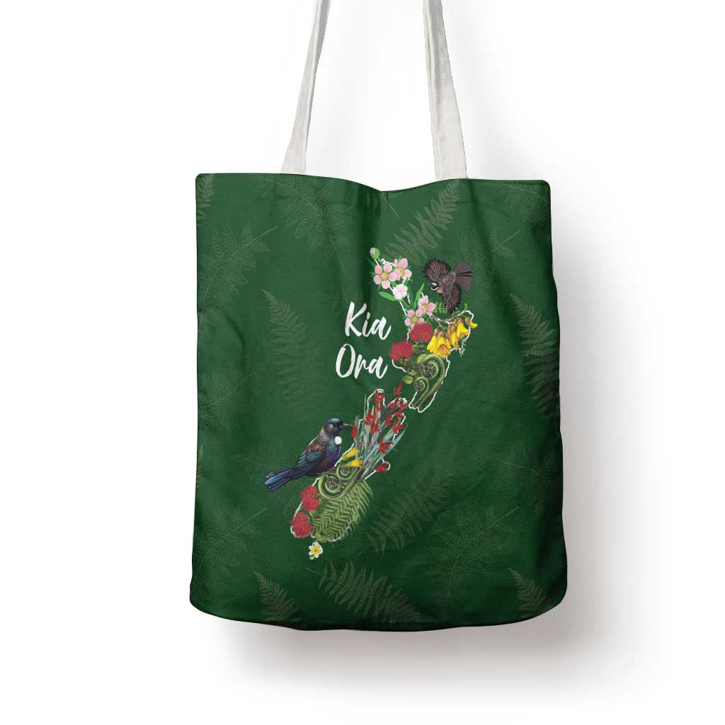 Kia Ora New Zealand Floral Tote Bag Sage Green LT7 - Polynesian Pride