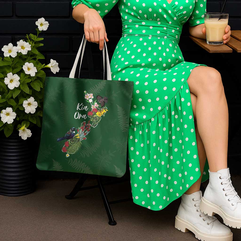 Kia Ora New Zealand Floral Tote Bag Sage Green LT7 - Polynesian Pride
