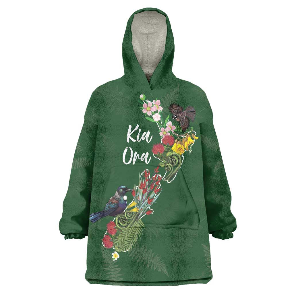 Kia Ora New Zealand Floral Personalized Wearable Blanket Hoodie Sage Green LT7 One Size Sage Green - Polynesian Pride