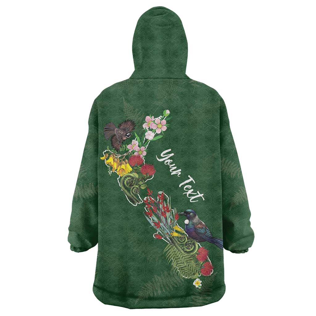 Kia Ora New Zealand Floral Personalized Wearable Blanket Hoodie Sage Green LT7 - Polynesian Pride