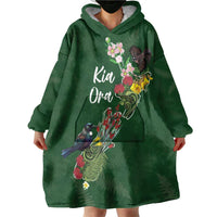 Kia Ora New Zealand Floral Personalized Wearable Blanket Hoodie Sage Green LT7 - Polynesian Pride
