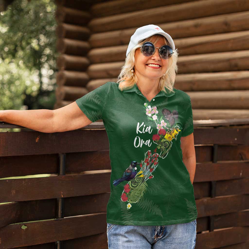 Kia Ora New Zealand Floral Personalized Women Polo Shirt Sage Green LT7 - Polynesian Pride