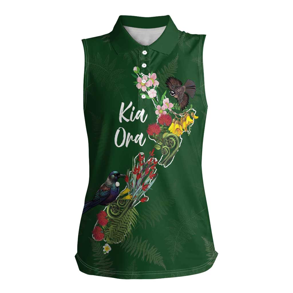 Kia Ora New Zealand Floral Personalized Women Sleeveless Polo Shirt Sage Green LT7 Female Sage Green - Polynesian Pride