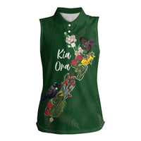 Kia Ora New Zealand Floral Personalized Women Sleeveless Polo Shirt Sage Green LT7 Female Sage Green - Polynesian Pride