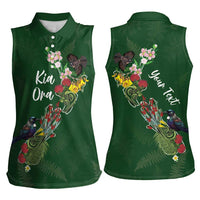 Kia Ora New Zealand Floral Personalized Women Sleeveless Polo Shirt Sage Green LT7 - Polynesian Pride