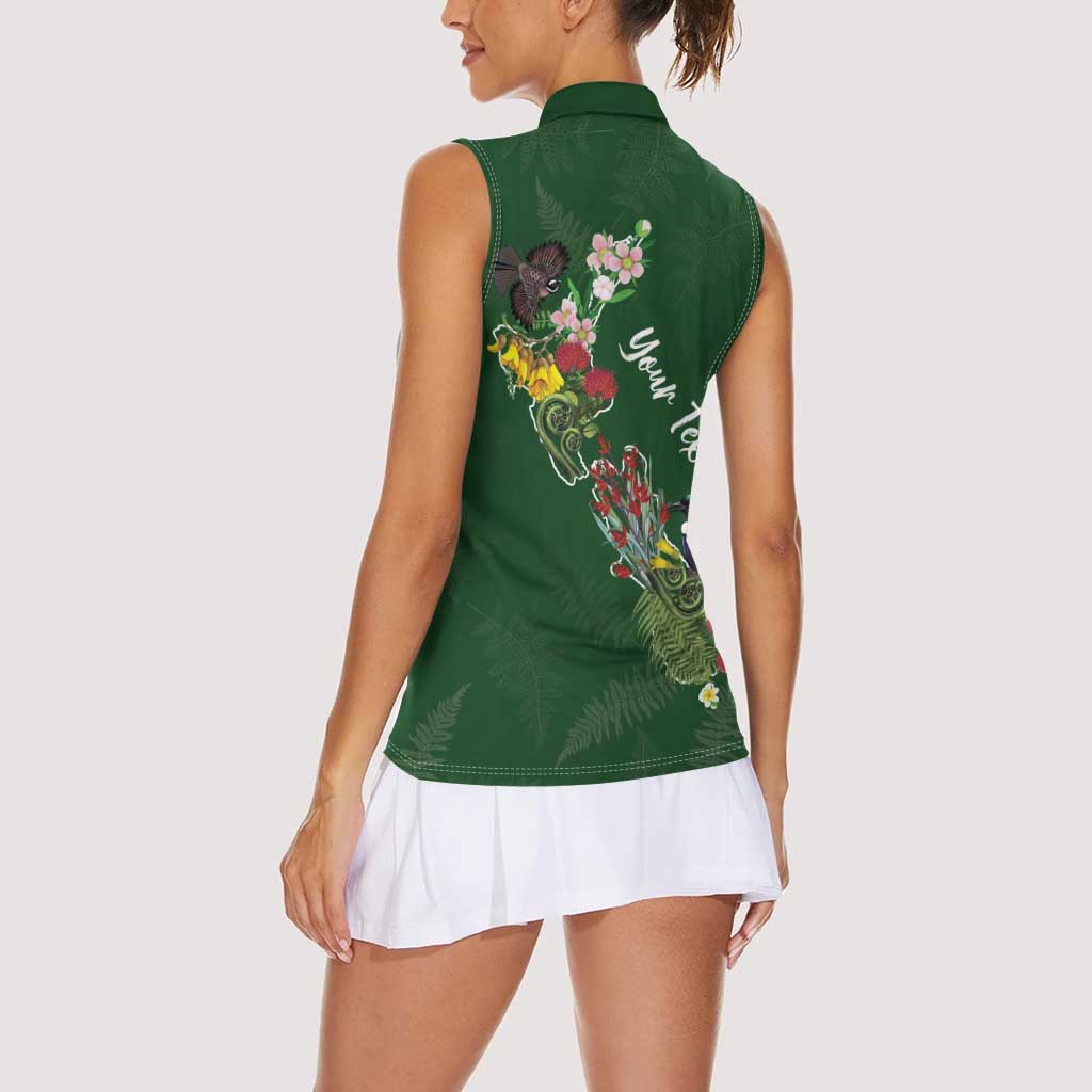 Kia Ora New Zealand Floral Personalized Women Sleeveless Polo Shirt Sage Green LT7 - Polynesian Pride