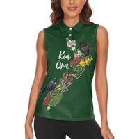 Kia Ora New Zealand Floral Personalized Women Sleeveless Polo Shirt Sage Green LT7 - Polynesian Pride