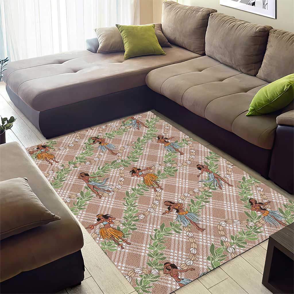 Beige Palaka Hula Girls Seamless Hawaii Aloha Area Rug - Polynesian Pride