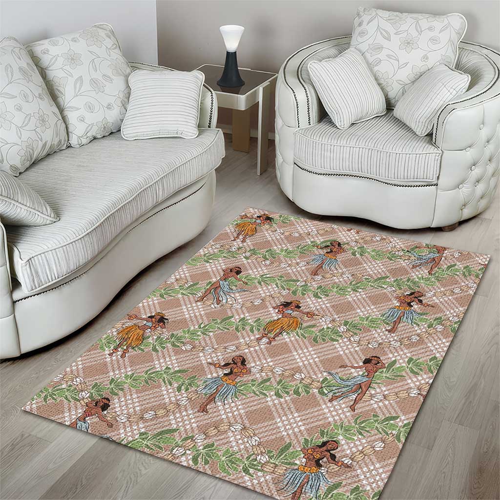 Beige Palaka Hula Girls Seamless Hawaii Aloha Area Rug - Polynesian Pride
