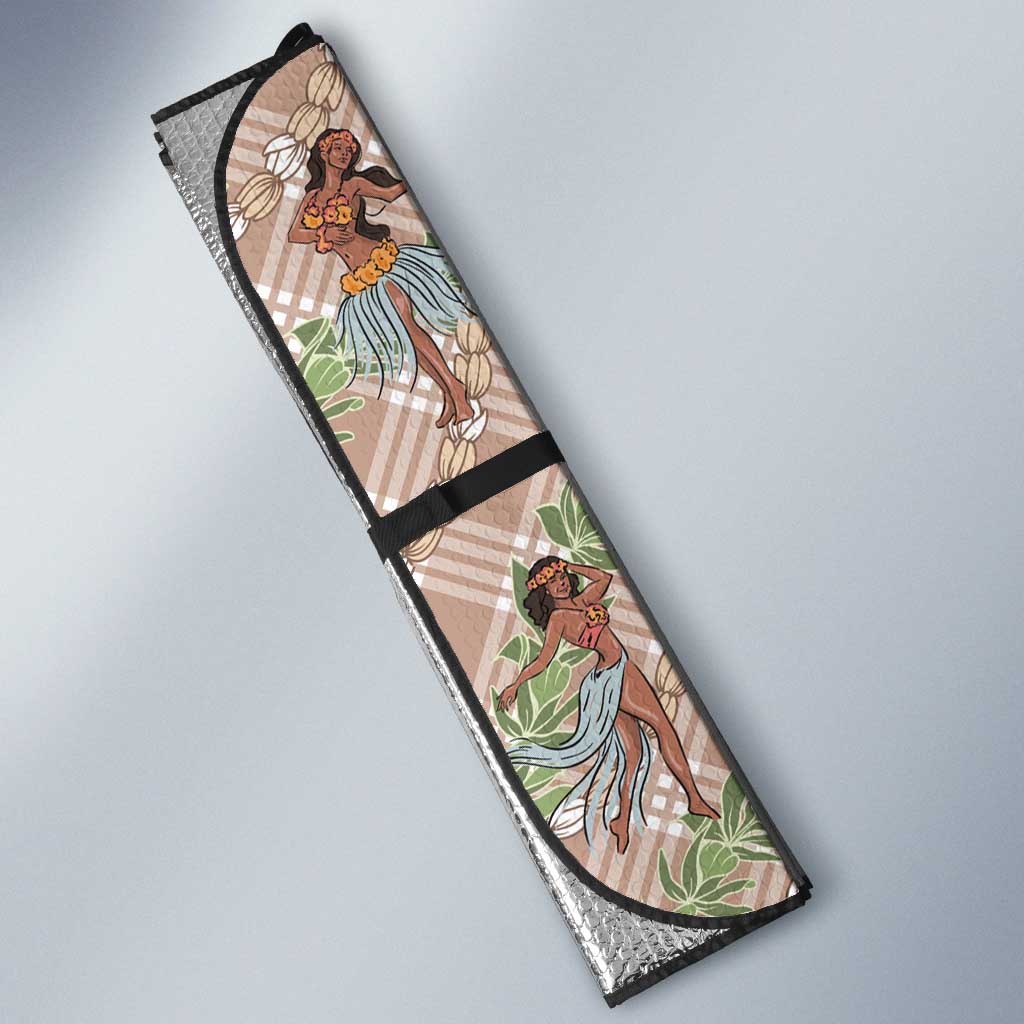 Beige Palaka Hula Girls Seamless Hawaii Aloha Auto Sun Shade - Polynesian Pride