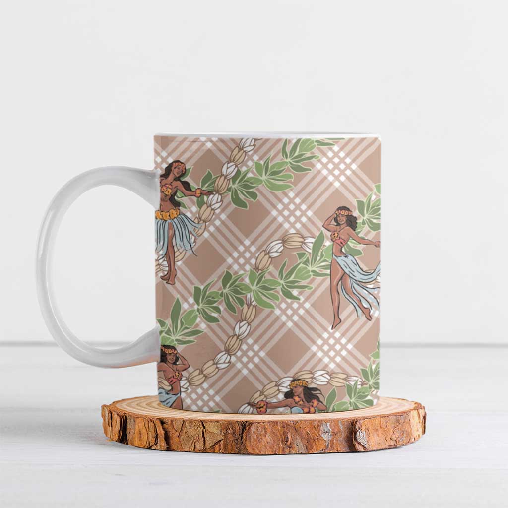 Beige Palaka Hula Girls Seamless Hawaii Aloha Ceramic Mug - Polynesian Pride