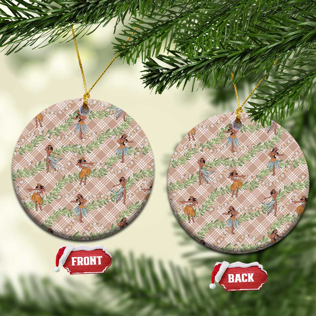 Beige Palaka Hula Girls Seamless Hawaii Aloha Ceramic Ornament LT7 Circle Beige - Polynesian Pride