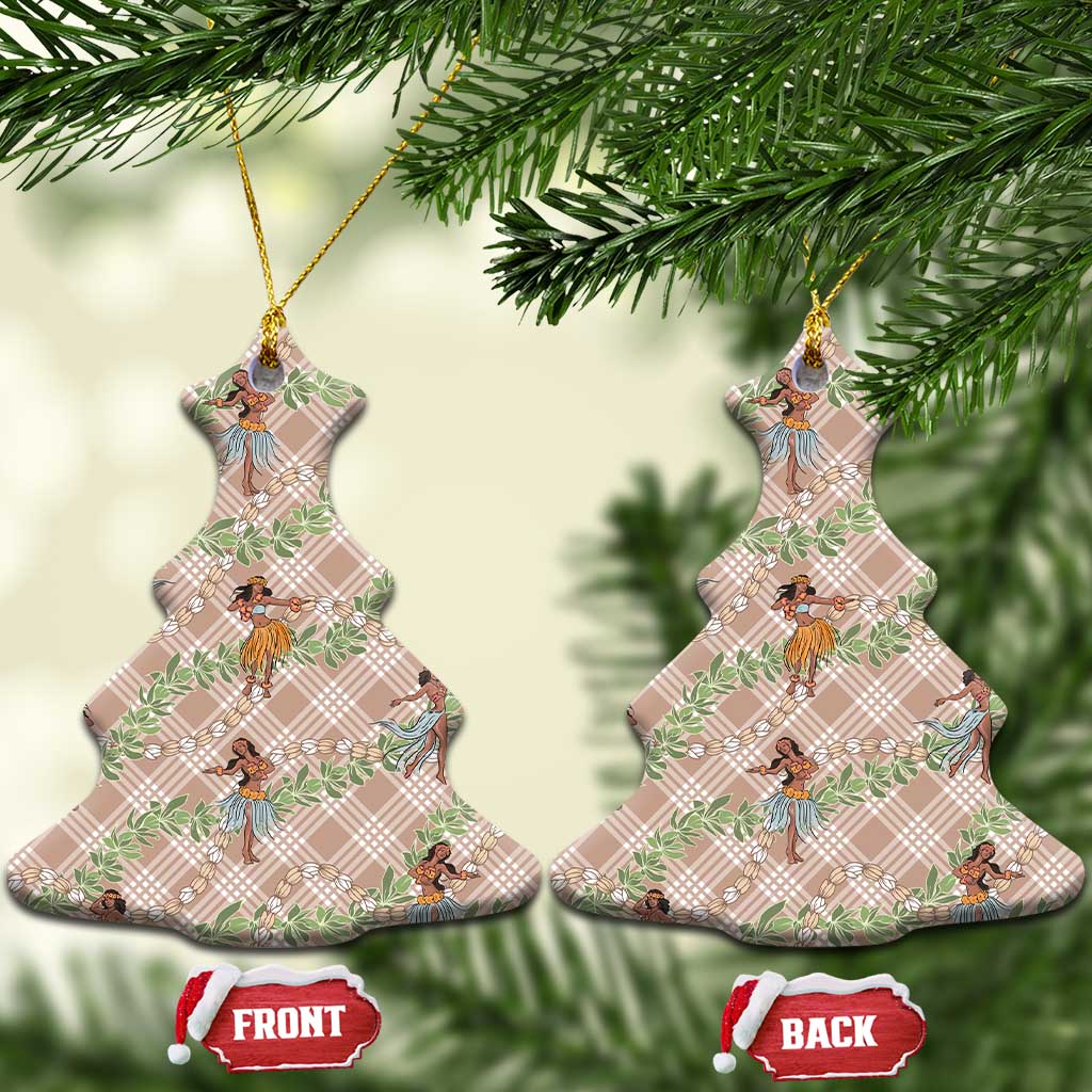 Beige Palaka Hula Girls Seamless Hawaii Aloha Ceramic Ornament LT7 Christmas Tree Beige - Polynesian Pride
