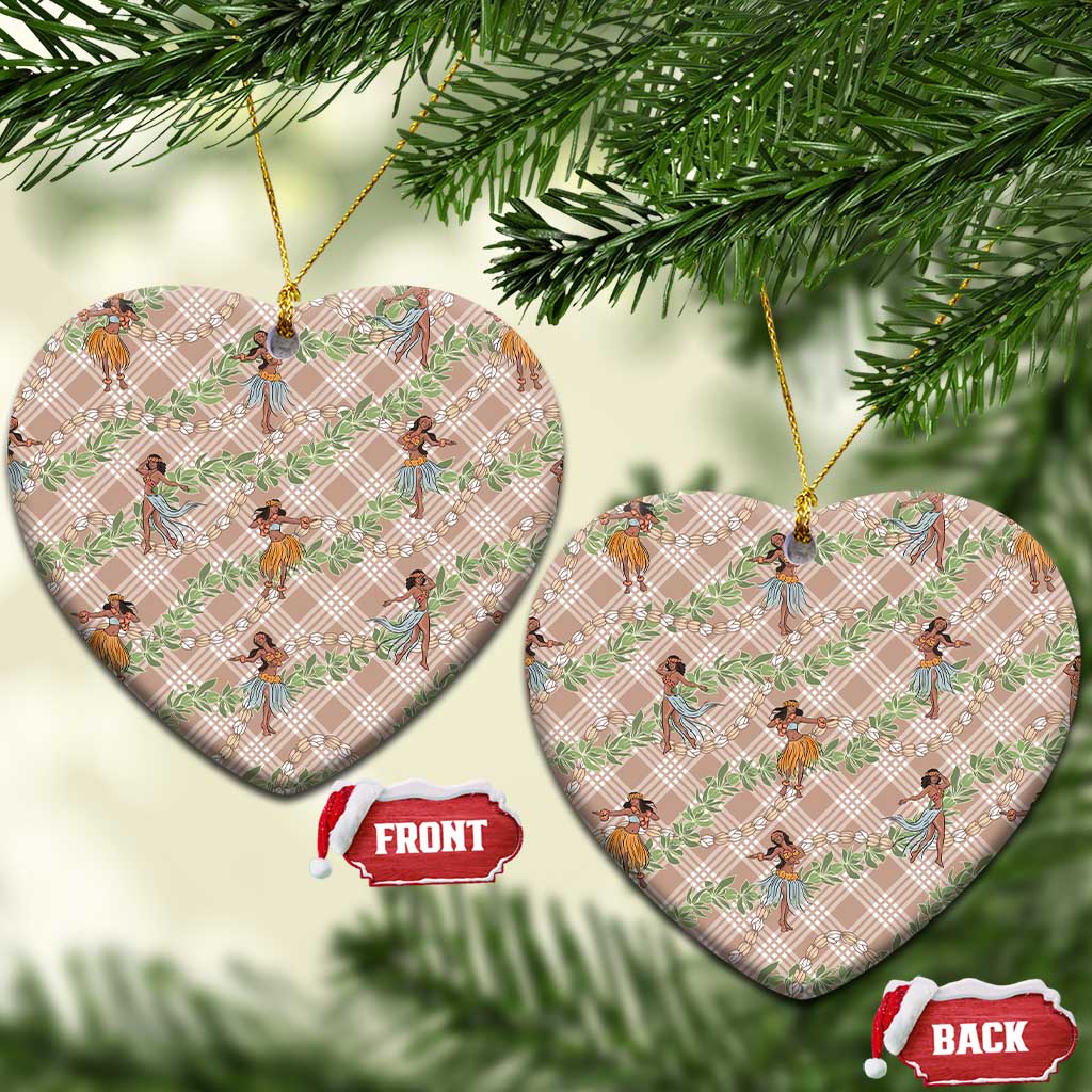 Beige Palaka Hula Girls Seamless Hawaii Aloha Ceramic Ornament LT7 Heart Beige - Polynesian Pride
