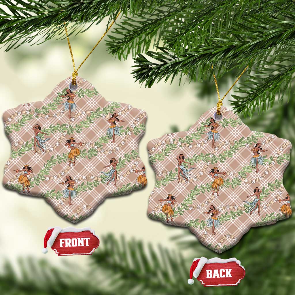 Beige Palaka Hula Girls Seamless Hawaii Aloha Ceramic Ornament LT7 Snow Flake Beige - Polynesian Pride