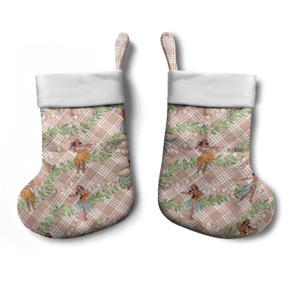 Beige Palaka Hula Girls Seamless Hawaii Aloha Christmas Stocking - Polynesian Pride