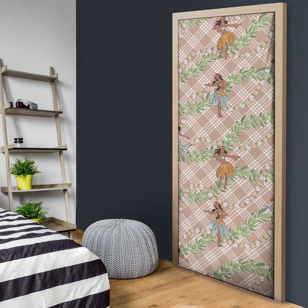 Beige Palaka Hula Girls Seamless Hawaii Aloha Door Cover - Polynesian Pride