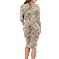 Beige Palaka Hula Girls Seamless Hawaii Aloha Family Matching Long Sleeve Bodycon Dress and Hawaiian Shirt LT7 - Polynesian Pride