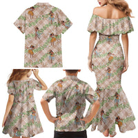 Beige Palaka Hula Girls Seamless Hawaii Aloha Family Matching Mermaid Dress and Hawaiian Shirt LT7 - Polynesian Pride
