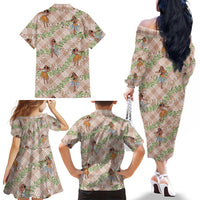Beige Palaka Hula Girls Seamless Hawaii Aloha Family Matching Off The Shoulder Long Sleeve Dress and Hawaiian Shirt LT7 - Polynesian Pride