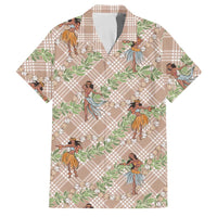 Beige Palaka Hula Girls Seamless Hawaii Aloha Family Matching Off Shoulder Short Dress and Hawaiian Shirt LT7 Dad's Shirt - Short Sleeve Beige - Polynesian Pride