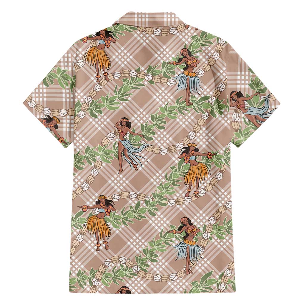 Beige Palaka Hula Girls Seamless Hawaii Aloha Family Matching Puletasi and Hawaiian Shirt LT7 - Polynesian Pride