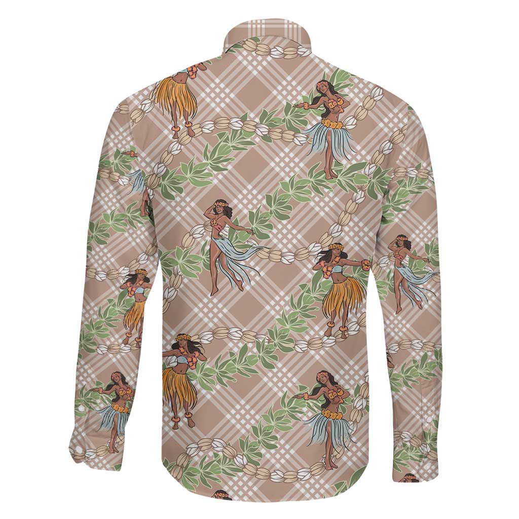 Beige Palaka Hula Girls Seamless Hawaii Aloha Family Matching Short Sleeve Bodycon Dress and Hawaiian Shirt LT7 - Polynesian Pride