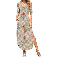 Beige Palaka Hula Girls Seamless Hawaii Aloha Family Matching Summer Maxi Dress and Hawaiian Shirt LT7 Mom's Dress Beige - Polynesian Pride