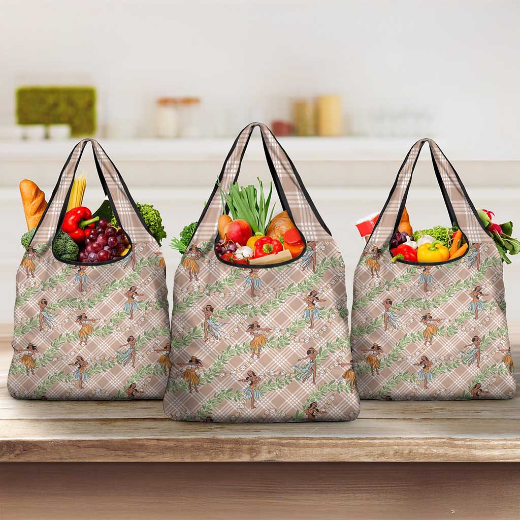 Beige Palaka Hula Girls Seamless Hawaii Aloha Grocery Bag - Polynesian Pride