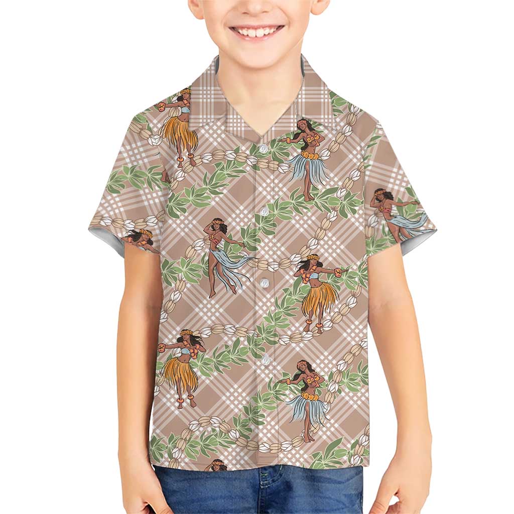 Beige Palaka Hula Girls Seamless Hawaii Aloha Hawaiian Shirt - Polynesian Pride