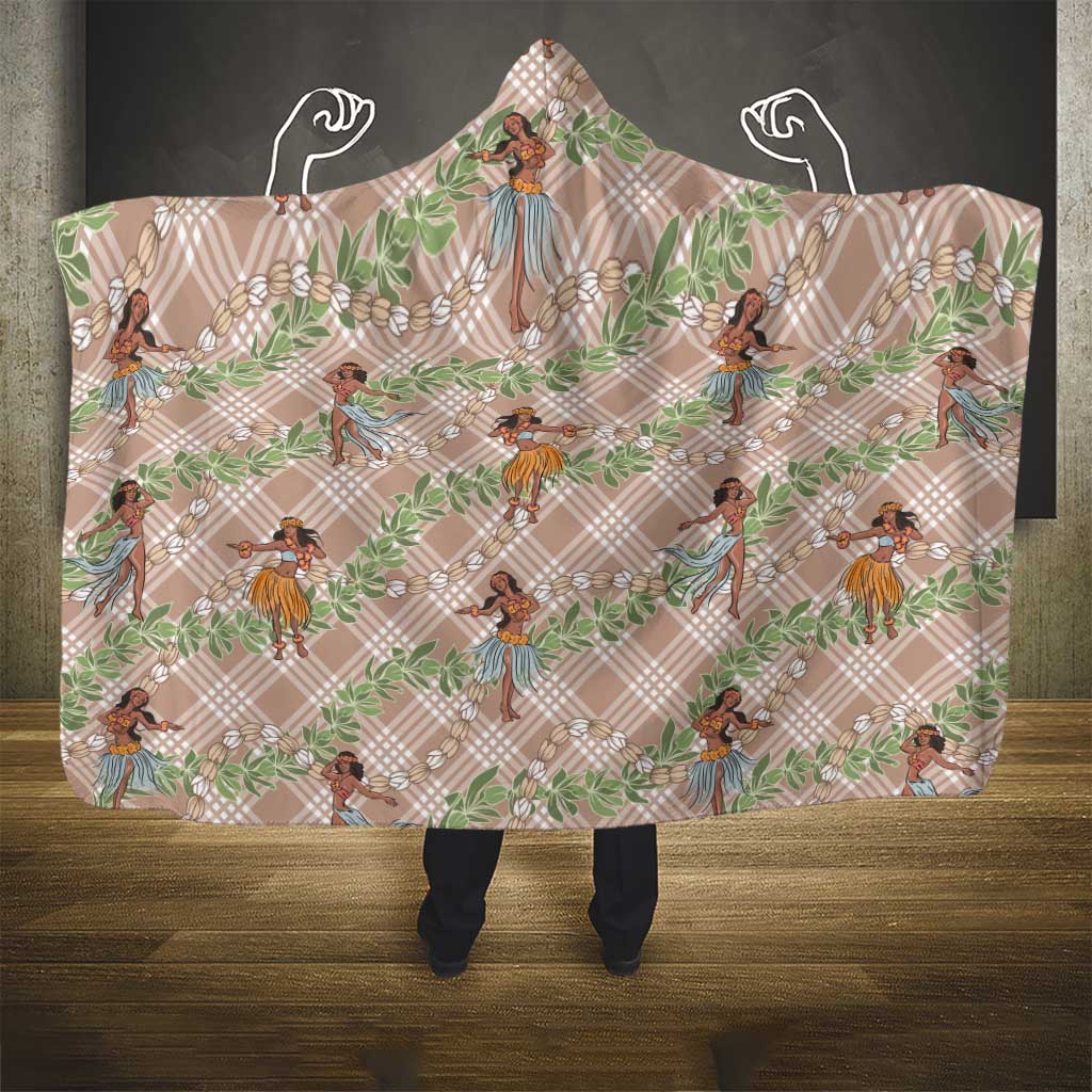 Beige Palaka Hula Girls Seamless Hawaii Aloha Hooded Blanket - Polynesian Pride